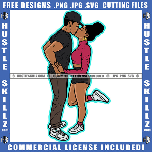African American Couple Standing Melanin Nubian Black Couple Kiss Each Other Design Element Magic Ski Mask Gangster SVG JPG PNG Vector Clipart Cricut Cutting Files