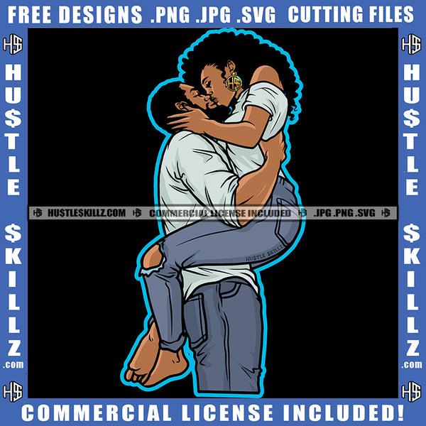 African American Couple Standing Curly Hair Design Element Melanin Nubian Couple Kiss Pose Romantic Magic Ski Mask Gangster SVG JPG PNG Vector Clipart Cricut Cutting Files