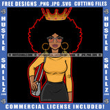 African American Woman Standing Crown On Head Design Element Melanin Nubian Girl Curly Hair Wearing Sunglass Black Girl Magic Ski Mask Gangster SVG JPG PNG Vector Clipart Cricut Cutting Files