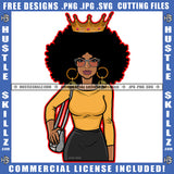 African American Woman Standing Crown On Head Design Element Melanin Nubian Girl Curly Hair Wearing Sunglass Black Girl Magic Ski Mask Gangster SVG JPG PNG Vector Clipart Cricut Cutting Files