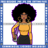 African American Woman Wearing Sunglass Holding Bag Design Element Melanin Nubian Girl Curly Hair Black Girl Magic Ski Mask Gangster SVG JPG PNG Vector Clipart Cricut Cutting Files