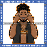 Young Gangster Man Smile Face Locs Dreads Hair Head Design Element Melanin Hustler Hustling SVG JPG PNG Vector Clipart Cricut Cutting Files