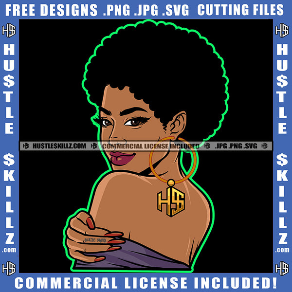African American Woman Curly Hair Smile Face Melanin Nubian Girl Side Face Look Design Element Black Girl Curly Hair Magic Ski Gangster SVG JPG PNG Vector Clipart Cricut Cutting Files