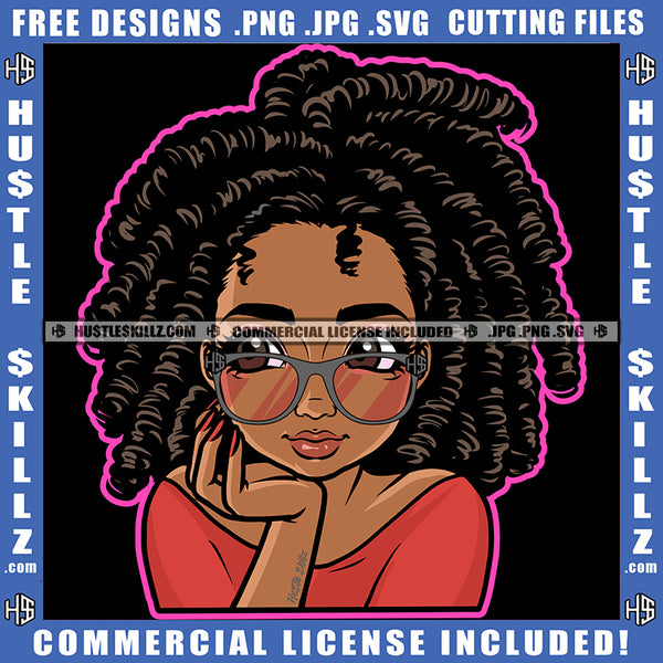African American Girl Locs Dreads Hair Design Element Melanin Nubian Girl Wearing Sunglass Black Girl Magic Ski Mask Gangster SVG JPG PNG Vector Clipart Cricut Cutting Files