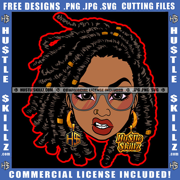 African American Woman Angry Face Wearing Sunglass Design Element Melanin Nubian Girl Hair Black Girl Magic Ski Gangster SVG JPG PNG Vector Clipart Cricut Cutting Files