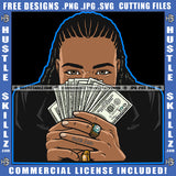 Handsome Brown Eyed Black Man Braids Locs Holding Cash Money Two Rings Hustler Melanin Boy Hustler Hustling SVG JPG PNG Vector Clipart Cricut Cutting Files