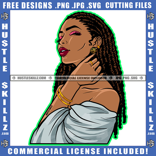 African American Woman Locs Dreads Hair Melanin Nubian Girl Sexy Pose Design Element Black Girl Magic Ski Mask Gangster SVG JPG PNG Vector Clipart Cricut Cutting Files