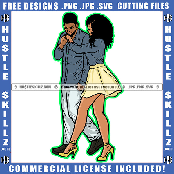 African American Couple Hand Holding Design Element Melanin Nubian Girl Curly Hair Black Girl Wearing Scars And Top Magic Ski Mask Gangster SVG JPG PNG Vector Clipart Cricut Cutting Files