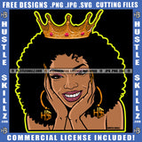 African American Woman Smile Face Crown On Head Melanin Nubian Girl Curly Hair Design Element Black Girl Magic Ski Mask Gangster SVG JPG PNG Vector Clipart Cricut Cutting Files