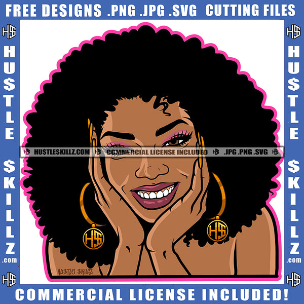 African American Woman Smile Face Curly Hair Melanin Nubian Girl Head Design Element Black Girl Magic Ski Mask Gangster SVG JPG PNG Vector Clipart Cricut Cutting Files
