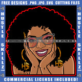 African American Woman Smile Face Nubian Girl Curly Hair Black Girl Wearing Sunglass Design Element Magic Ski Mask Gangster SVG JPG PNG Vector Clipart Cricut Cutting Files