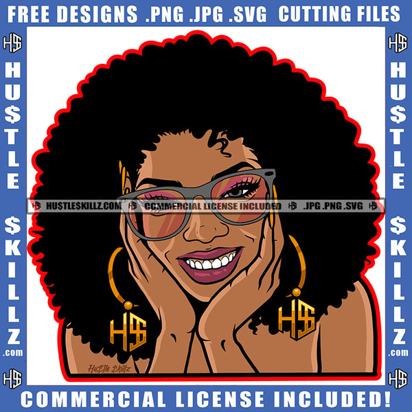 African American Woman Smile Face Nubian Girl Curly Hair Black Girl Wearing Sunglass Design Element Magic Ski Mask Gangster SVG JPG PNG Vector Clipart Cricut Cutting Files