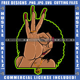 African American Woman Curly Hair Head Design Element Melanin Nubian Girl Ok Hand Sign Magic Ski Mask Gangster SVG JPG PNG Vector Clipart Cricut Cutting Files