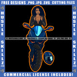 African American Woman Sitting On Motorcycle Melanin Nubian Biker Girl Black Girl Curly Hair Design Element Magic Ski Mask Gangster SVG JPG PNG Vector Clipart Cricut Cutting Files