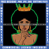 African American Woman Crown On Head Design Element Melanin Nubian Girl Curly Hair Black Girl Shut Up Hand Sign Magic Ski Mask Gangster SVG JPG PNG Vector Clipart Cricut Cutting Files