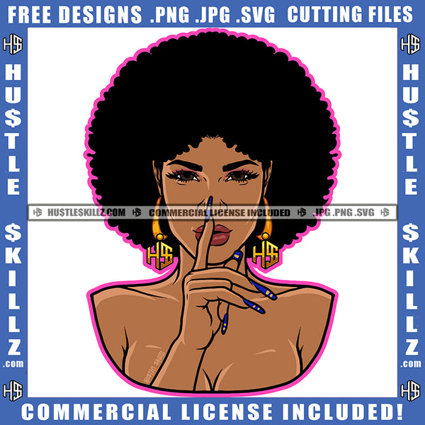 African American Woman Shut Up Hand Sigh Design Element Melanin Nubian Girl Curly Hair Head Black Girl Magic Ski Mask Gangster SVG JPG PNG Vector Clipart Cricut Cutting Files