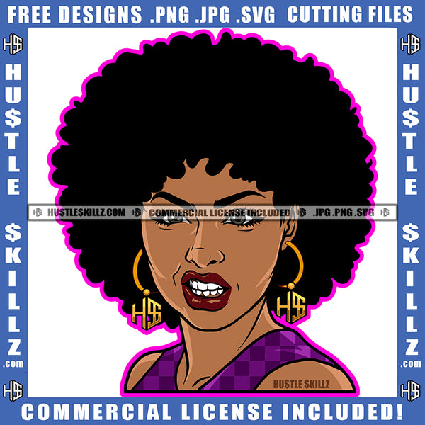 African American Woman Curly Hair Head Melanin Nubian Girl Black Girl Angry Face Design Element Magic Ski Gangster SVG JPG PNG Vector Clipart Cricut Cutting Files