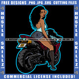 African American Woman Curly Hair Sitting On Motorcycle Melanin Nubian Biker Girl Black Girl Design Element Magic Ski Gangster SVG JPG PNG Vector Clipart Cricut Cutting Files