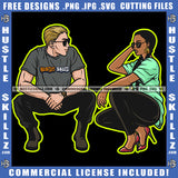 African American Couple Sitting Design Element Melanin Nubian Couple Golden And Black Hair Magic Ski Mask Gangster SVG JPG PNG Vector Clipart Cricut Cutting Files