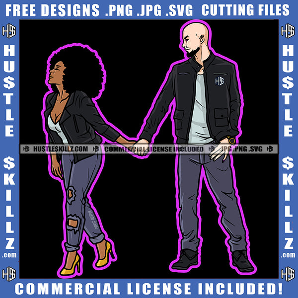 African American Couple Standing Design Element Melanin Nubian Couple Holding Hand Magic Ski Mask Gangster SVG JPG PNG Vector Clipart Cricut Cutting Files