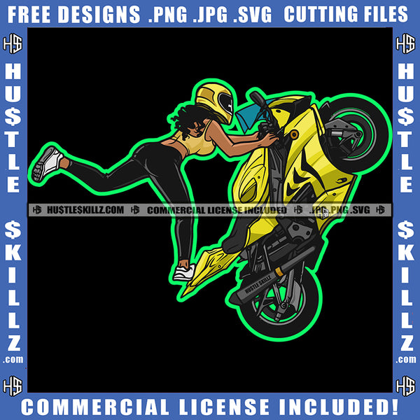 African American Woman Bike Stunt Melanin Nubian Girl Riding Bike Design Element Black Girl Magic Ski Mask Gangster SVG JPG PNG Vector Clipart Cricut Cutting Files