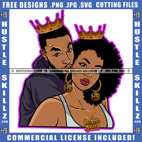 African American Couple Crown On Head Melanin Nubian Black Boy Kiss Melanin Woman Design Element Magic Ski Mask Gangster SVG JPG PNG Vector Clipart Cricut Cutting Files