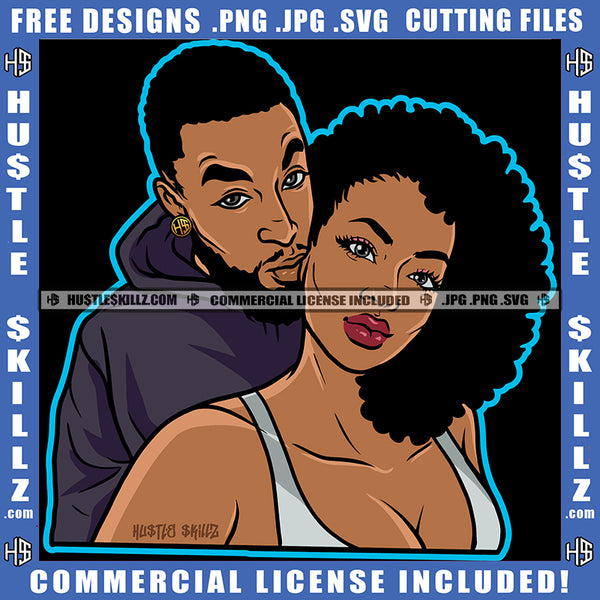 African American Couple Romantic Pose Melanin Nubian Girl Curly Hair Design Element Black Girl Magic Ski Mask Gangster SVG JPG PNG Vector Clipart Cricut Cutting Files