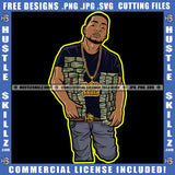 Young Gangster Man Holding Money Cash Bank Dollar Melanin Man Short Hair Vector Design Element Hustler Hustling SVG JPG PNG Vector Clipart Cricut Cutting Files