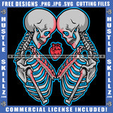 Skull Skeleton Head And Body Design Element Heart Logo SVG JPG PNG Vector Clipart Cricut Cutting Files