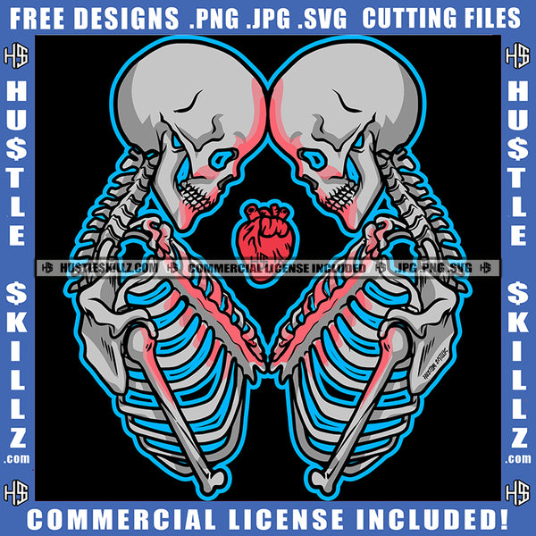 Skull Skeleton Head And Body Design Element Heart Logo SVG JPG PNG Vector Clipart Cricut Cutting Files
