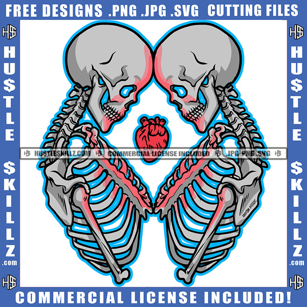 Skull Skeleton Head And Body Design Element Heart Logo SVG JPG PNG Vector Clipart Cricut Cutting Files