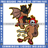 Devil Baby Holding Gun And Money Bag Design Element Evil Skull Skeleton Head SVG JPG PNG Vector Clipart Cricut Cutting Files