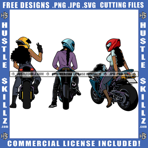 African American Woman Riding Motorcycle Melanin Nubian Girl Wearing Helmet Design Element Magic Ski Mask Gangster SVG JPG PNG Vector Clipart Cricut Cutting Files