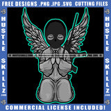 Young Gangster Angle Praying Hand Vector Angle Wearing Ski Mask Wings And Gun Design Element Hustler Hustling SVG JPG PNG Vector Clipart Cricut Cutting Files