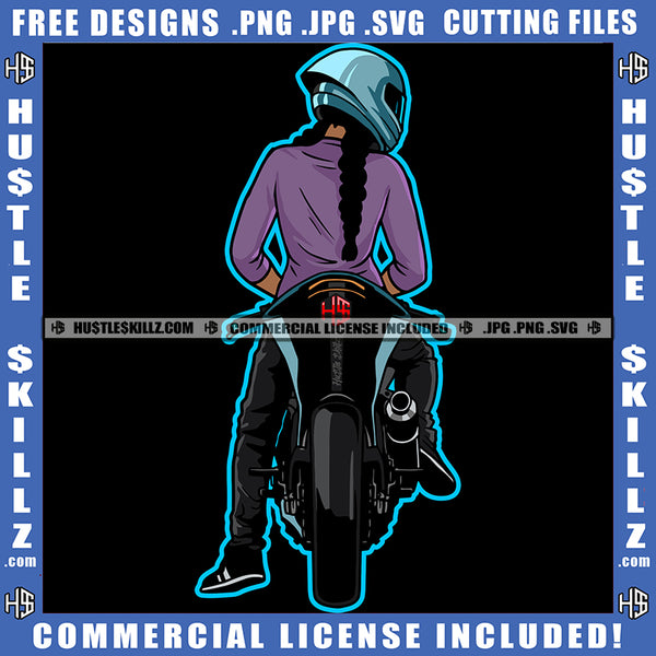 African American Woman Sitting On Motorcycle Melanin Nubian Girl Wearing Helmet Design Element Magic Ski Mask Gangster SVG JPG PNG Vector Clipart Cricut Cutting Files