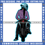 African American Woman Sitting On Motorcycle Melanin Nubian Girl Wearing Helmet Design Element Magic Ski Mask Gangster SVG JPG PNG Vector Clipart Cricut Cutting Files