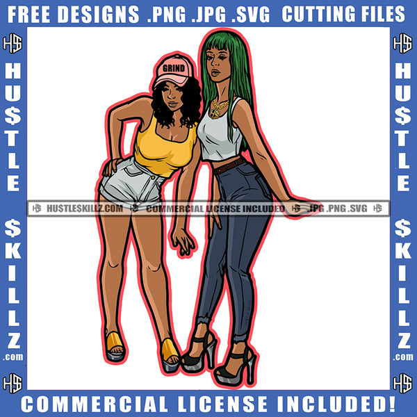 African American Woman Standing Design Element Melanin Nubian Girl Colorful Hair Magic Ski Mask Gangster SVG JPG PNG Vector Clipart Cricut Cutting Files