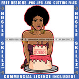 African American Woman Standing On Birthday Cake On Table Design Element Melanin Nubian Girl Curly Hair Birthday Queen Magic Ski Mask Gangster SVG JPG PNG Vector Clipart Cricut Cutting Files