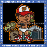African American Baby Boy Standing Design Element Melanin Boy Holding Gun And Money Money Bag On Floor SVG JPG PNG Vector Clipart Cricut Cutting Files