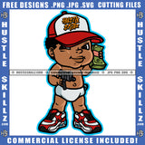 African American Baby Boy Standing Holding Money And Gun Melanin Boy Wearing Cap SVG JPG PNG Vector Clipart Cricut Cutting Files