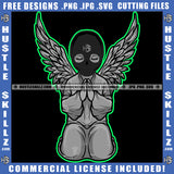 Young Gangster Angle Praying Hand Vector Angle Wearing Ski Mask Melanin Boy Sitting Wings And Gun Design Element Hustler Hustling SVG JPG PNG Vector Clipart Cricut Cutting Files