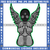 Young Gangster Angle Praying Hand Vector Angle Wearing Ski Mask Melanin Boy Sitting Wings And Gun Design Element Hustler Hustling SVG JPG PNG Vector Clipart Cricut Cutting Files