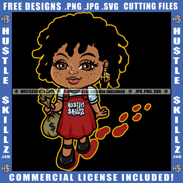 African American Locs Dreads Hair Girl Holding Money Bag Melanin Nubian Girl Walking Design Element Magic Ski Mask Gangster SVG JPG PNG Vector Clipart Cricut Cutting Files