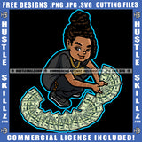 African American Girl Holding Money On Floor Melanin Nubian Girl Locs Dreads Hair Design Element Black Girl Magic Ski Mask Gangster SVG JPG PNG Vector Clipart Cricut Cutting Files