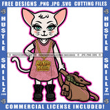 African American Cat Standing Design Element Cat Holding Money Bag SVG JPG PNG Vector Clipart Cricut Cutting Files