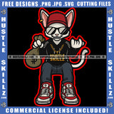 Gangster Cat Holding Money Bag And Sitting Design Element Gangster Cat Wearing Sunglass Smile Face SVG JPG PNG Vector Clipart Cricut Cutting Files