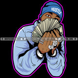 African American Man Holding Cash Note And Wearing Cap Design Element Afro Man Dimond Ring On Hand Hide Face By Money SVG JPG PNG Vector Clipart Cricut Cutting Files