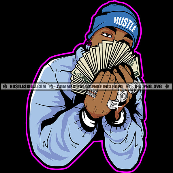 African American Man Holding Cash Note And Wearing Cap Design Element ...