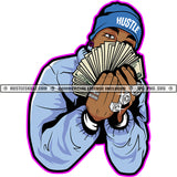 African American Man Holding Cash Note And Wearing Cap Design Element Afro Man Dimond Ring On Hand Hide Face By Money SVG JPG PNG Vector Clipart Cricut Cutting Files