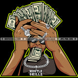 African American Man Holding Cash Money And Money On Mouth Vector Design Element Wearing Dimond Chain And Ring Wearing Sunglass White Background SVG JPG PNG Vector Clipart Cricut Cutting Files